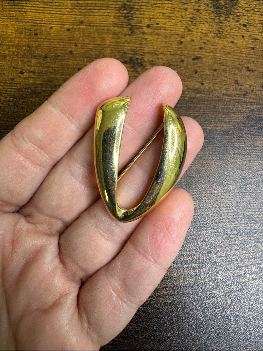 Monet Gold Plated Open V-Shaped Abstract Brooch Pin